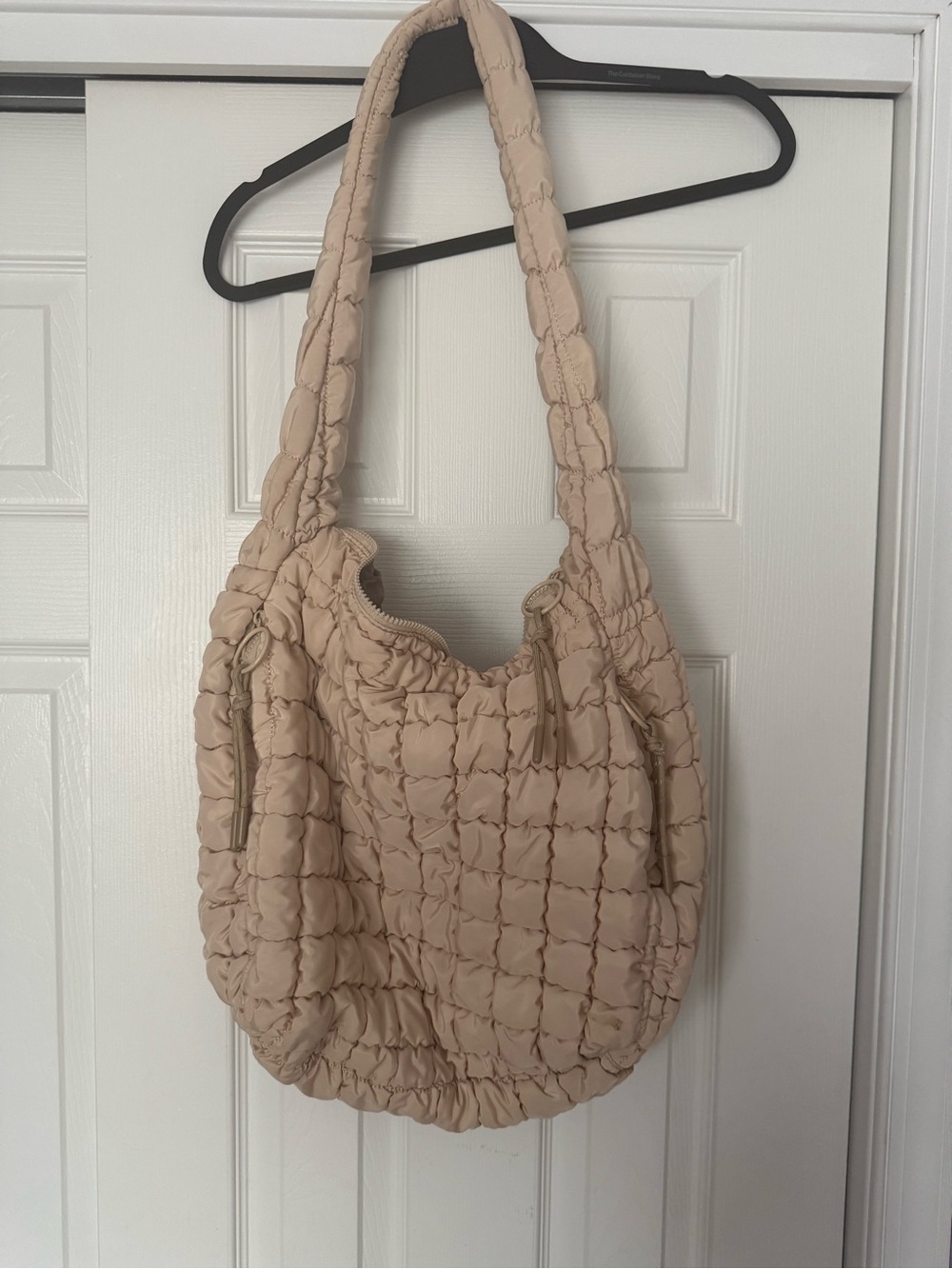 Quilted Shoulder Tote Bag in Beige
